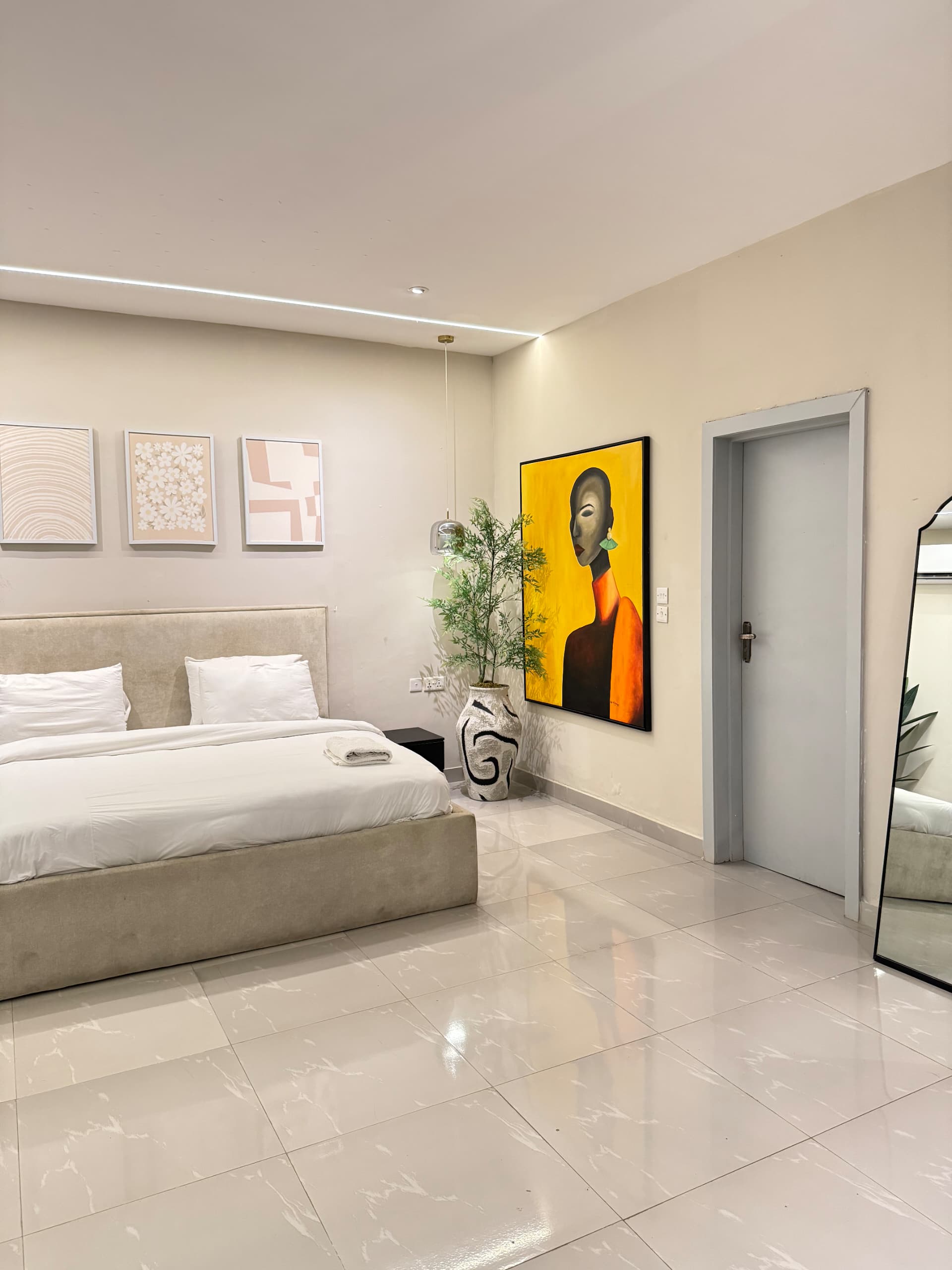 Green Nandina artificial plant in Patched Hacienda Antique planter — Oriental Effect Nigeria