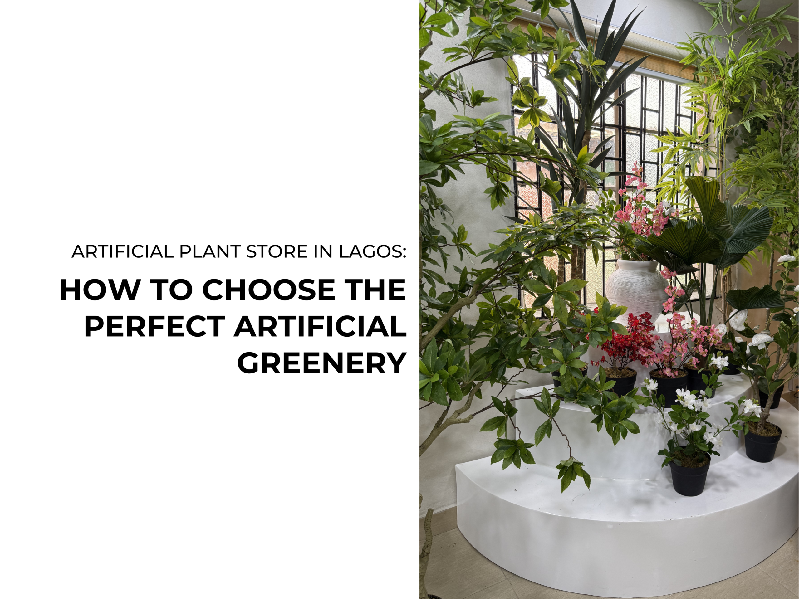 Artificial plant store in Lagos featuring realistic artificial plants in Nigeria styled with decorative flower pots