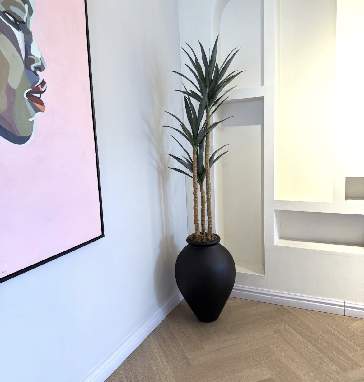 Slim Yucca Tree with Matte Black Ampora Pot