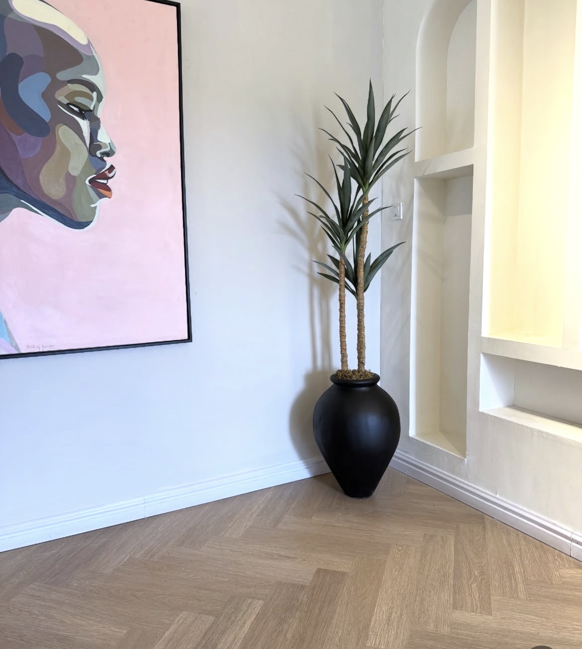 Slim Yucca Tree with Matte Black Ampora Pot