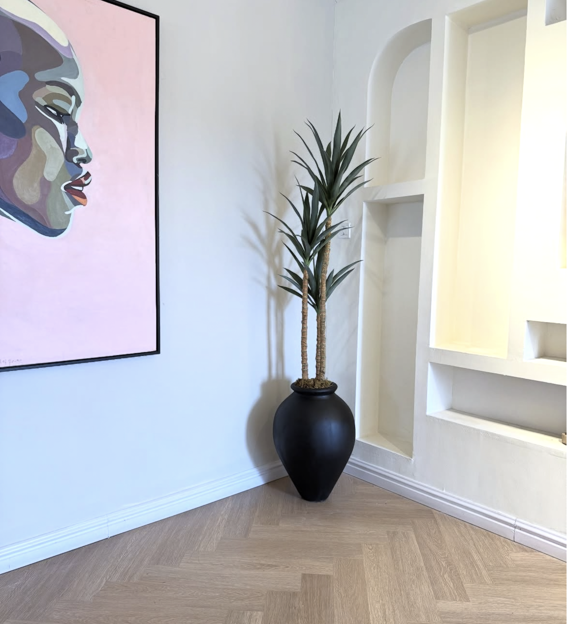Slim Yucca Tree with Matte Black Ampora Pot