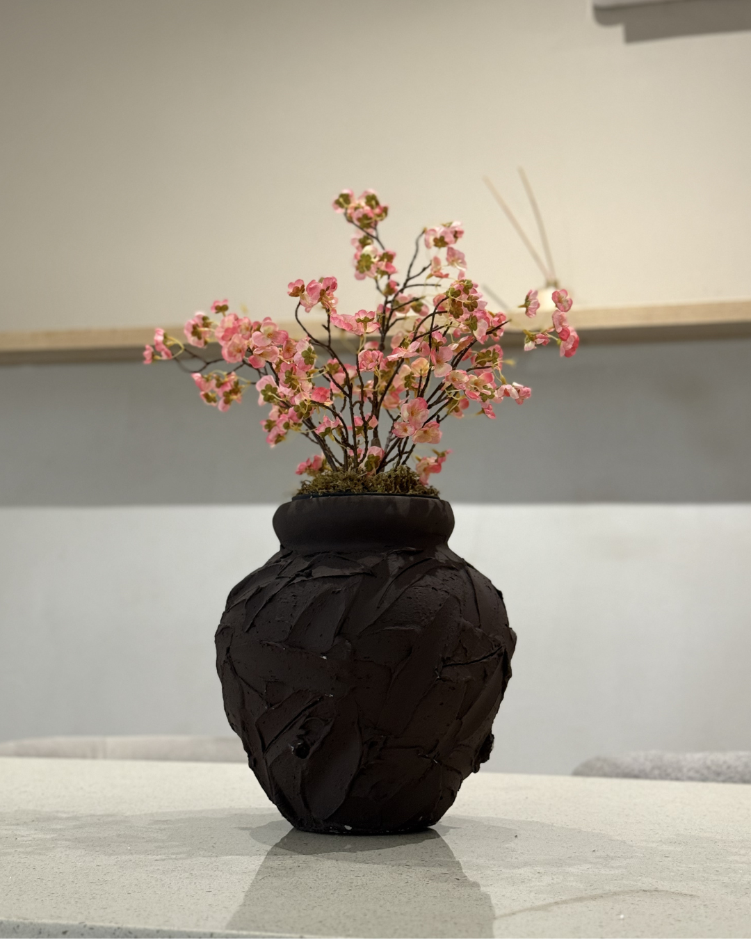 Decorative Vase with Artificial Plant in Nigeria Ruffled Medina Vase with Mini Cherry Plant