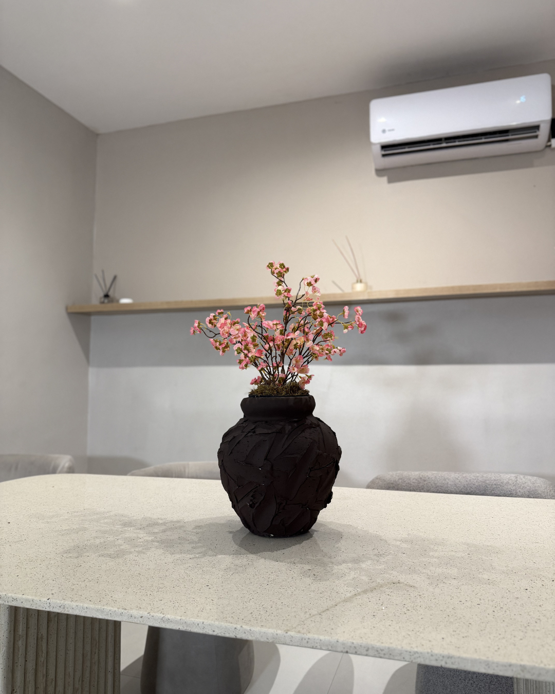 Decorative Vase with Artificial Plant in Nigeria Mini Cherry Plant in textured Medina Vase