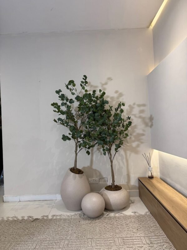 Beacon Pot Cluster Styled with 175cm and 165cm Artificial Eucalyptus Tree Beacon Pot Cluster Styled with 175cm and 165cm Artificial Eucalyptus Tree