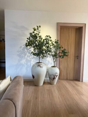 Celt Odel Antique Pots Styled with Artificial Eucalyptus Trees