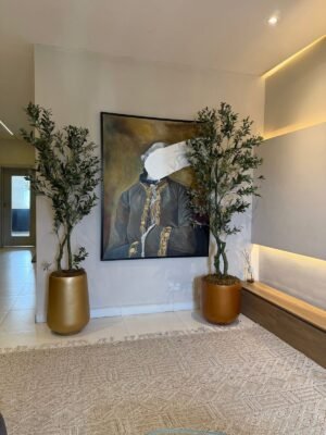 Golden Orion and Honey Pots Styled with 180cm and 210cm Artificial Twisted Olive Tree