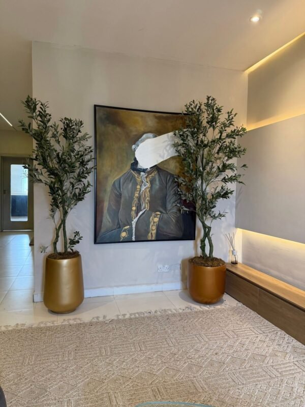 Golden Orion and Honey Pots Styled with 180cm and 210cm Artificial Twisted Olive Tree