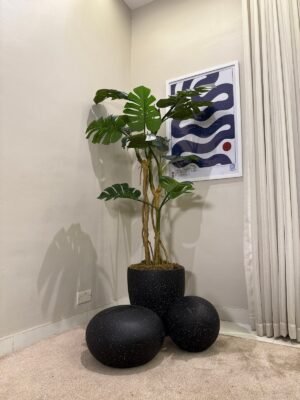 Granite Cluster Pot Set Styled with Artificial Turtle Monstera Plant Granite Cluster Pot Set Styled with Artificial Turtle Monstera Plant