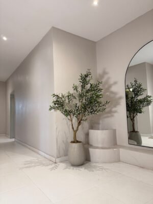 Granite Nude Rough Small Merlot Pot with 180cm Artificial Wide Olive Tree