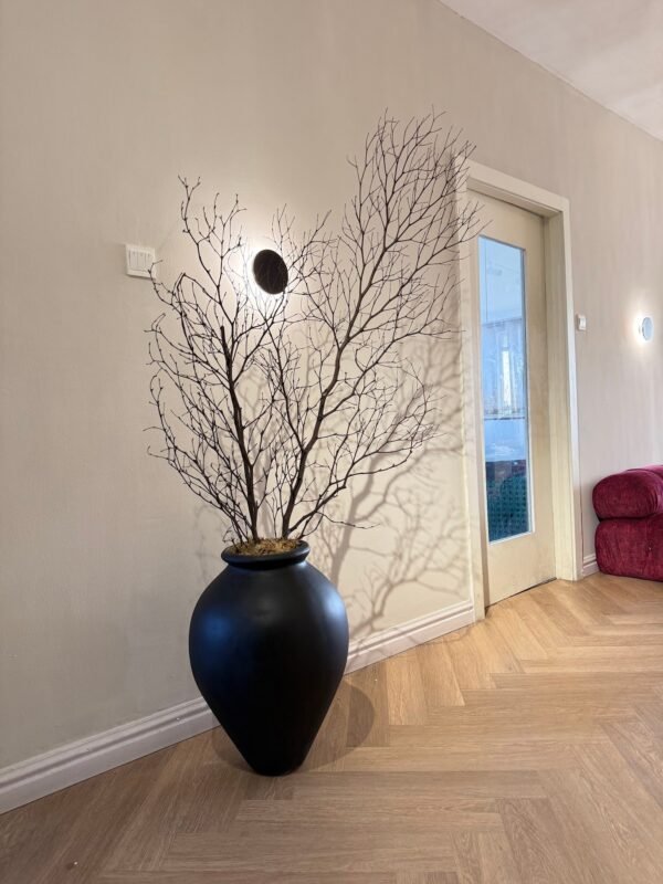 Matte Black Ampora Antique Planter with Big Natural Twigs Matte Black Ampora Antique Planter with Big Natural Twigs
