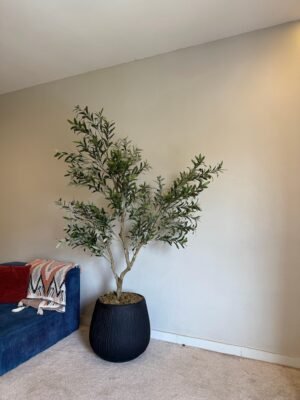 Matte Black Rough Big Merlot Pot with 210cm Artificial Wide Olive Tree