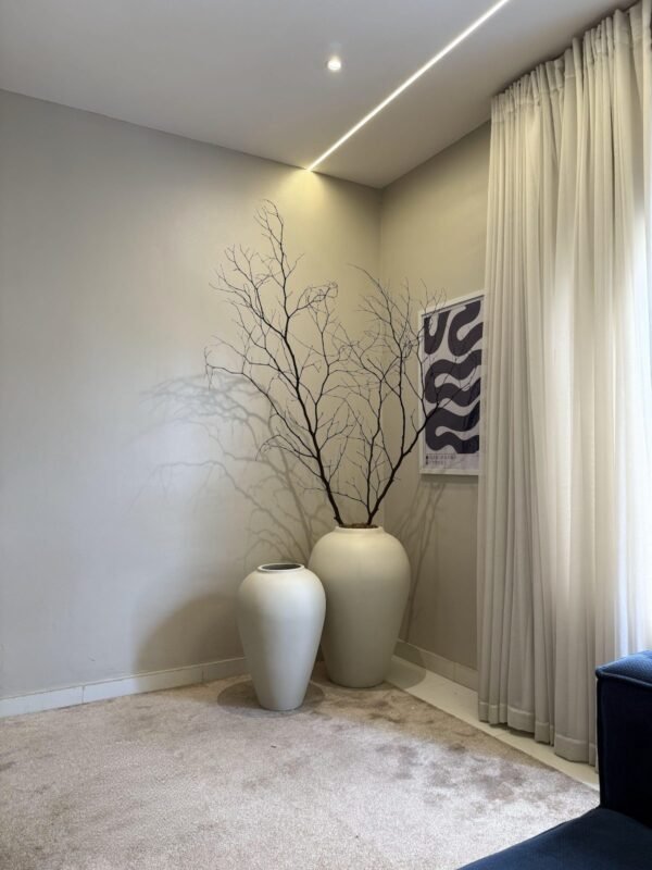 Medium and Small Off-White Odel Pot Styled with Natural Twigs