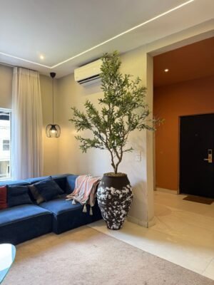 Mocha White Big Venice Antique Pot with 240cm Artificial Wide Olive Tree