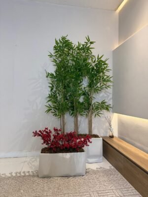 Neutral Prism Pots Styled with Triple Artificial Begonia and 180cm Bamboo Tree Neutral Prism Pots Styled with Triple Artificial Begonia and 180cm Bamboo Tree