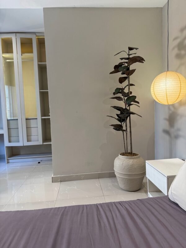 Off-White Kumbaya Pot with Artificial Black Ficus Off-White Kumbaya Pot with Artificial Black Ficus