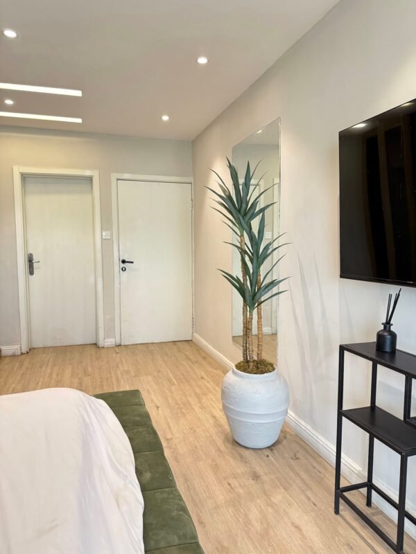 Off-White Kumbaya Pot with Artificial Slim Yucca
