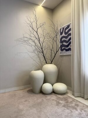 Off-White Odel Pot Cluster Styled with Natural Twigs and Pale Textured Décor Balls Off-White Odel Pot Cluster Styled with Natural Twigs and Pale Textured Décor Balls