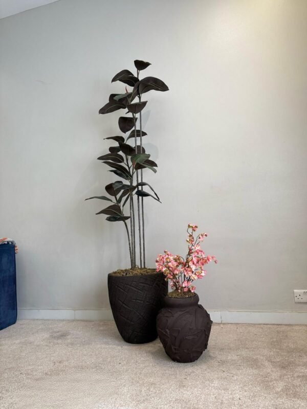 Ruffled Bowl Styled with Artificial Black Ficus and Ruffled Medina Vase with Mini Cherry Plant Ruffled Bowl Styled with Artificial Black Ficus and Ruffled Medina Vase with Mini Cherry Plant