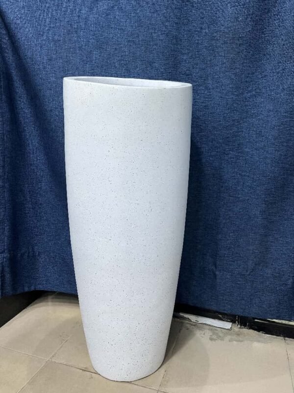 Slant Cylinder Granite White Fiberglass Planter 100cm