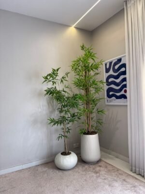 Textured Pale Flat Orbis and Nude Honey Pot Styled with Artificial New Bamboo Tree