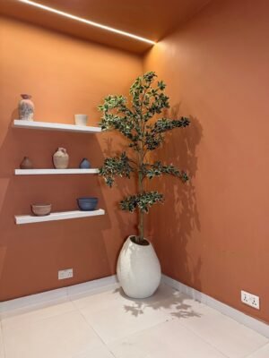 Textured Pale Mango Pot with Artificial White Edge Banyan Tree