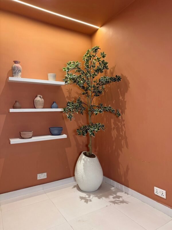 Textured Pale Mango Pot with Artificial White Edge Banyan Tree Textured Pale Mango Pot with Artificial White Edge Banyan Tree
