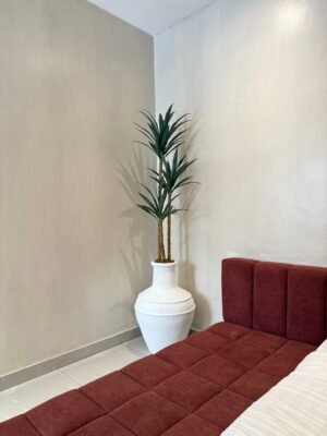Textured White Small Rivendell Antique Planter with Artificial Slim Yucca