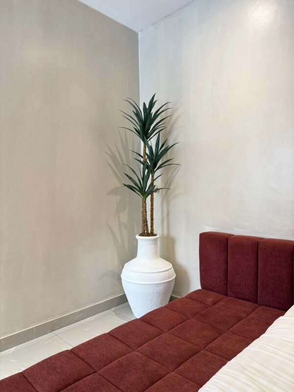Textured White Small Rivendell Antique Planter with Artificial Slim Yucca