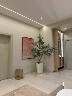 White Medium Doric Pot with 210cm Artificial Wide Olive Tree