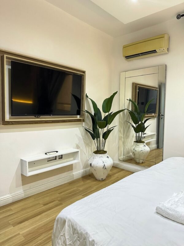 White Wash Apollo Planter with Traveller Artificial Palm