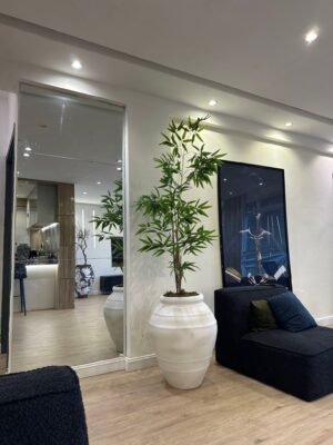 White Wash Oryvyn Pot with New Bamboo Artificial Plant