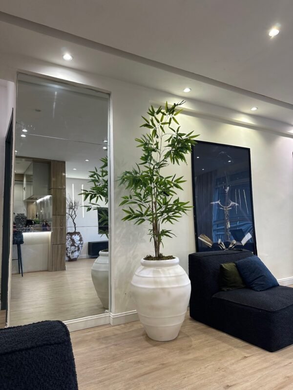 White Wash Oryvyn Pot with New Bamboo Artificial Plant White Wash Oryvyn Pot with New Bamboo Artificial Plant